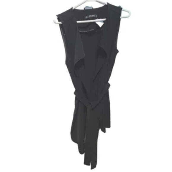ZARA BASIC Women's Black Sleeveless Waterfall Wrap Belted Luxury Fall Vest Small - Picture 1 of 13